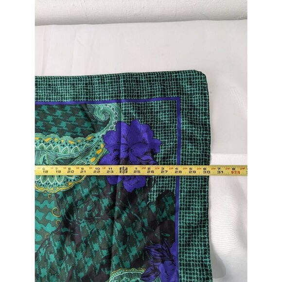 Christian Dior Autumn Green Hues Violet Floral & Paisley 100% Silk Square Scarf - Picture 7 of 8